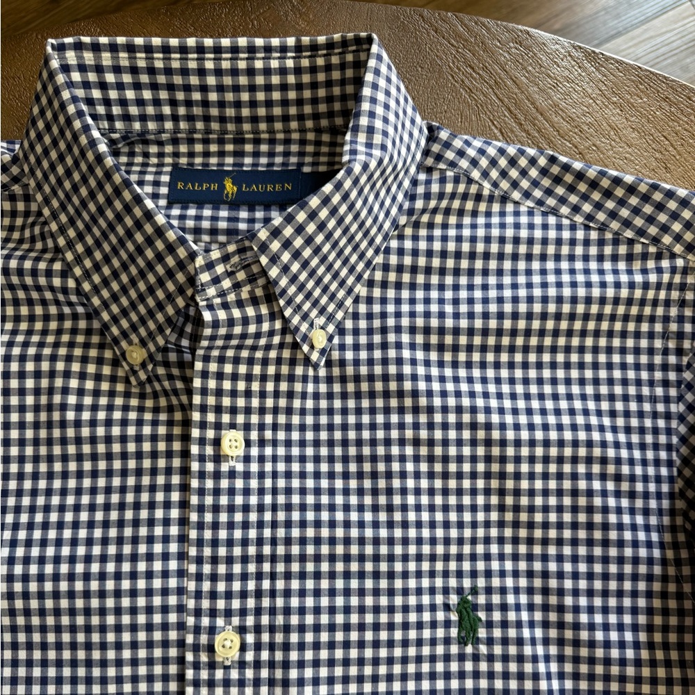 Ralph Lauren Blue and White Checkered Casual Button Down Shirt